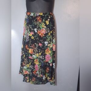 Westport Asymmetrical Skirt - Black with Floral Print